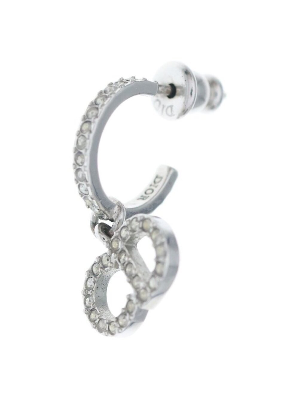 ★SOLD★ Dior Clair de Lune CD Logo Line Stone Earrings Silver Metal Crystal - Picture 1 of 6